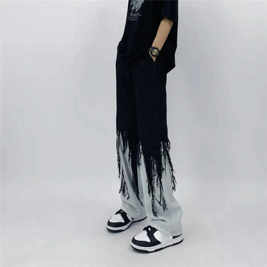 Contrasted Tassel Loose Jeans