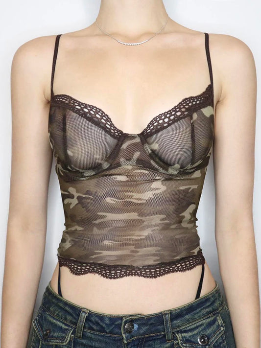 Camouflage Mesh Lace Top