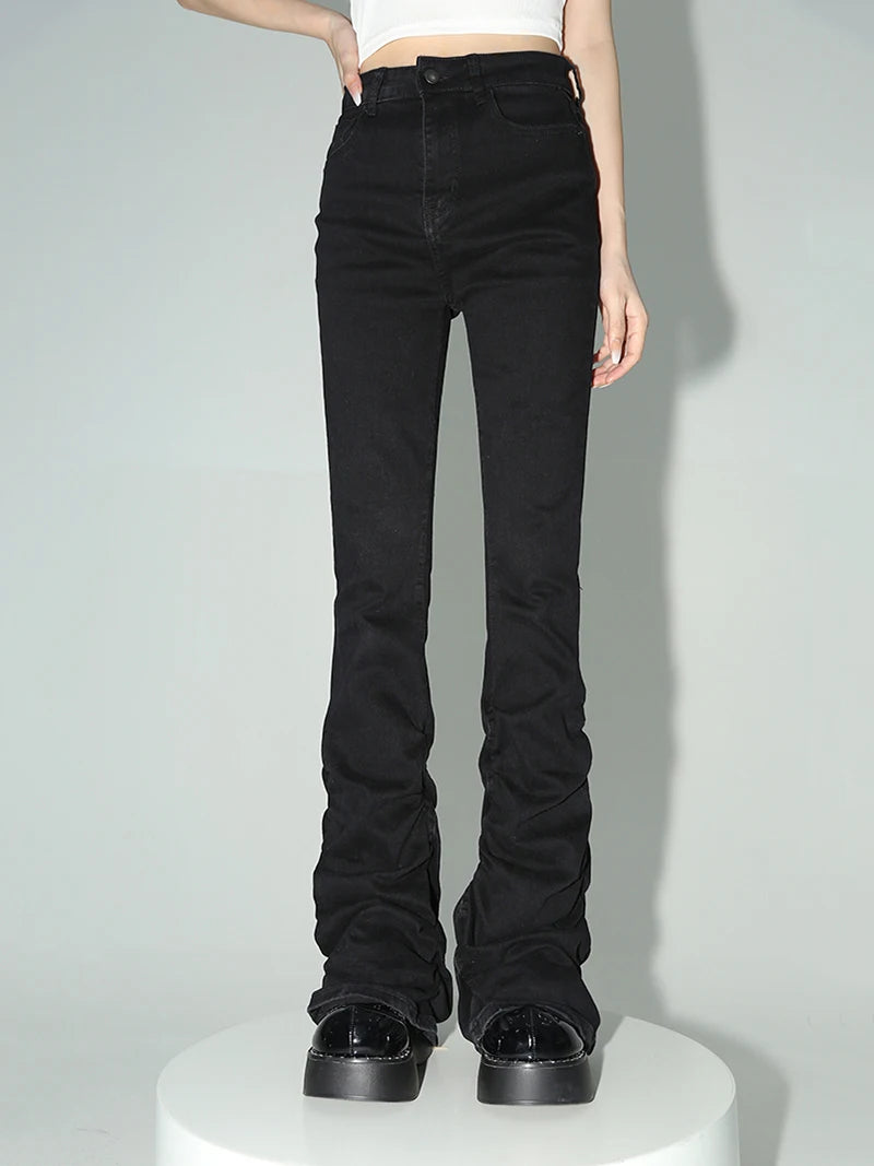 Black Ruched Flare Jeans