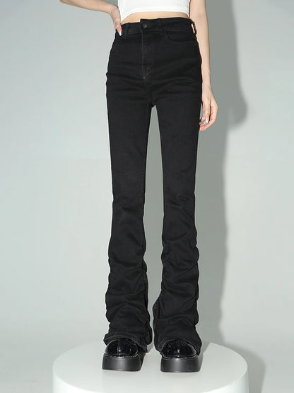 Black Ruched Flare Jeans