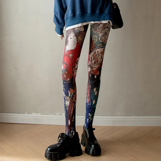 Retro Printed Abstract Portrait Stockings