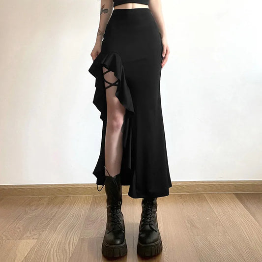 Black High Waist Bodycon Mid Skirt
