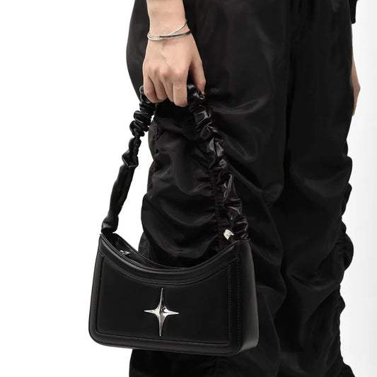 Pleated Star Black Handbag