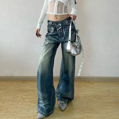 Asymmetrical Waist Baggy Jeans