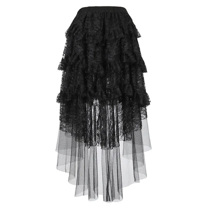 Black Layered Pleated Lace Skirt