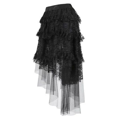 Black Layered Pleated Lace Skirt