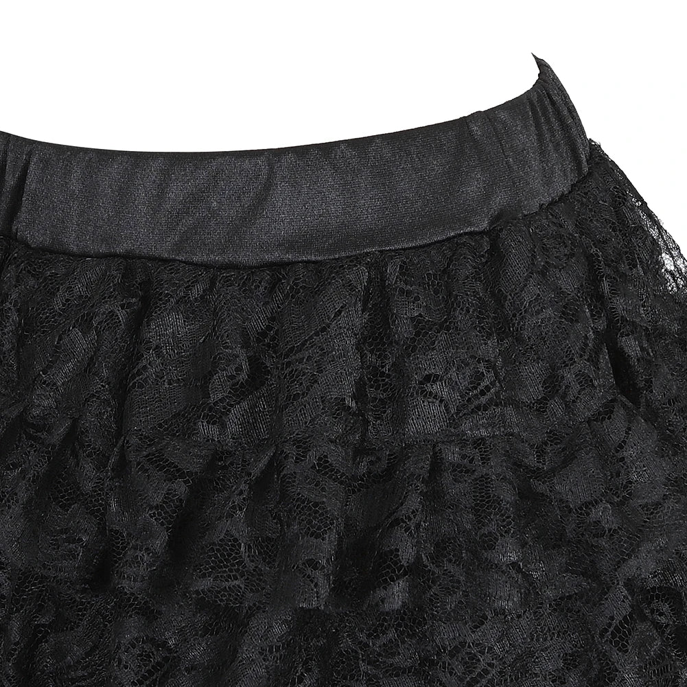 Black Layered Pleated Lace Skirt