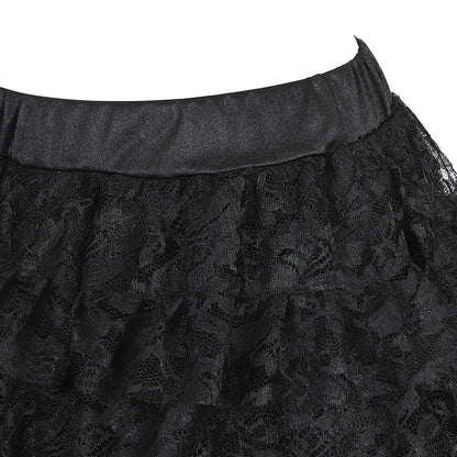 Black Layered Pleated Lace Skirt