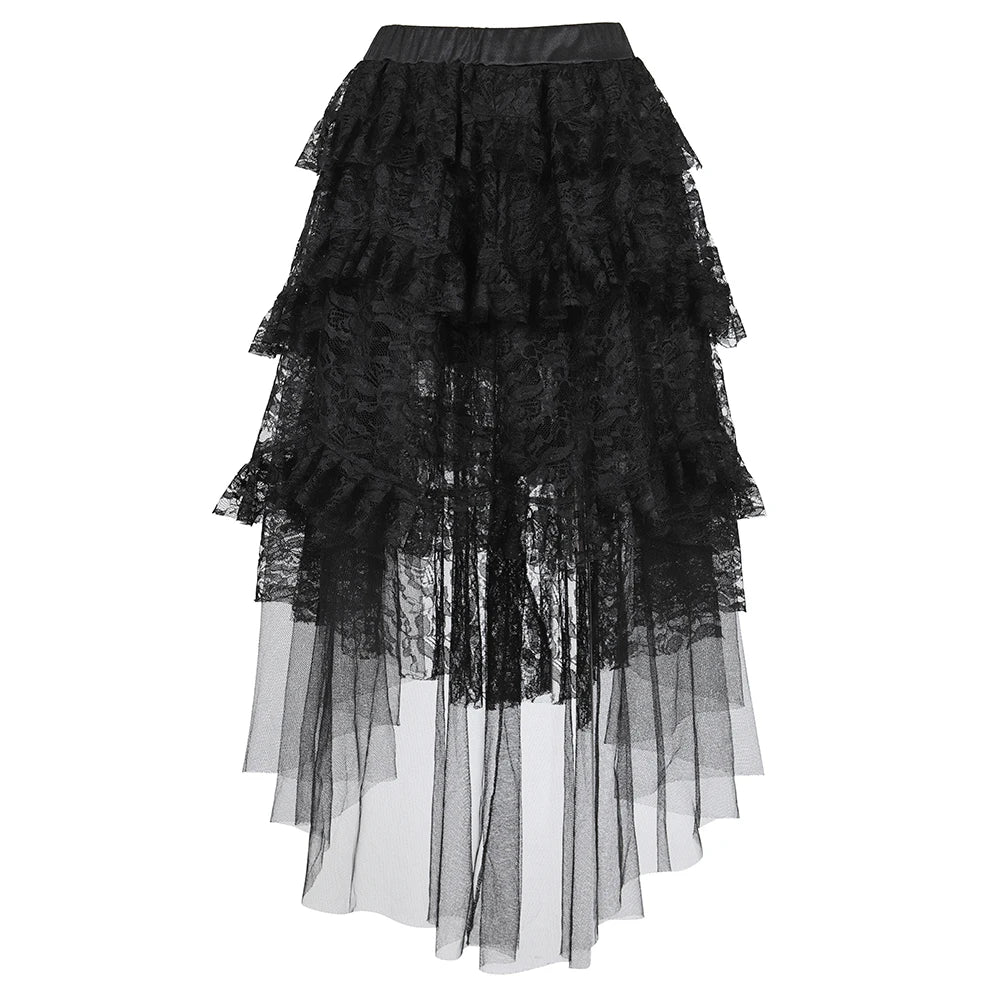 Black Layered Pleated Lace Skirt