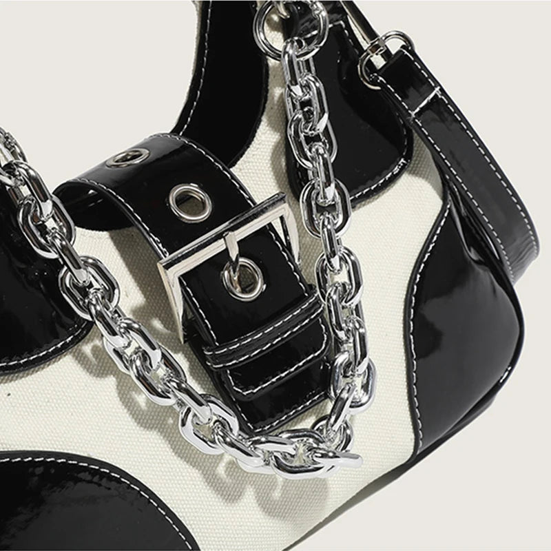 PU Leather Patchwork Chain Bag