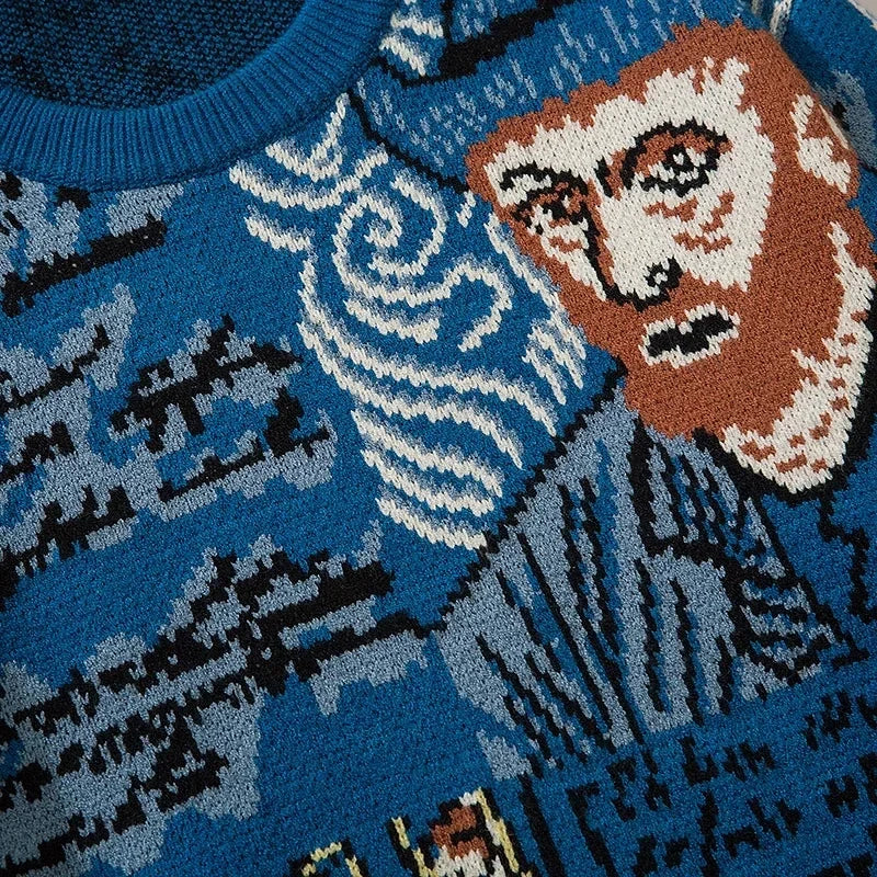 Van Gogh Graffiti Print Knitted Sweater