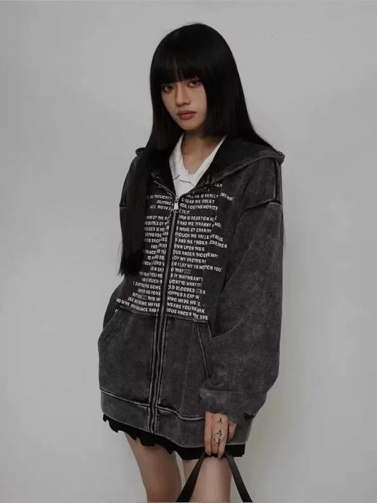 Grunge Oversized Zipper Hoodie