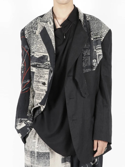 Linen Newspaper Printed Blazer