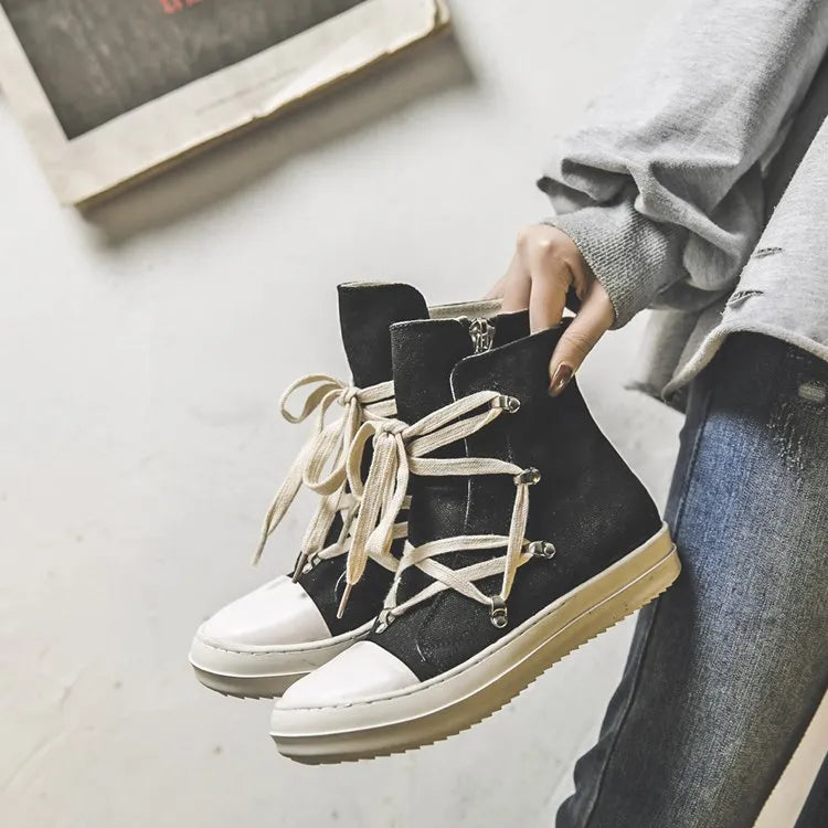 Canvas Lace-up Zipper Sneakers