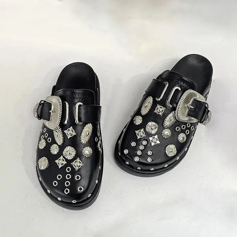 Punk Leather Rivets Mules