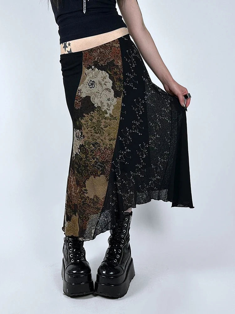 Lace Patchwork Loose A-line Midi Skirt