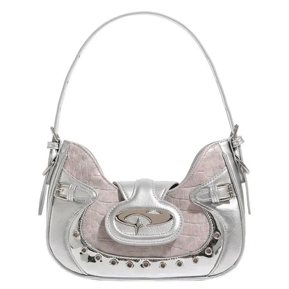 Patchwork Shoulder Silver Bag