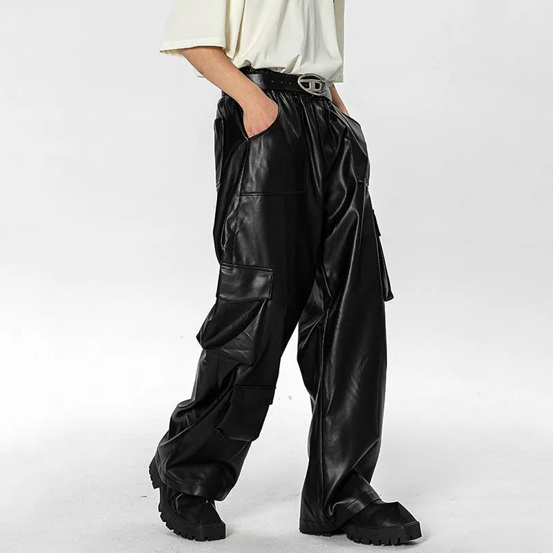 Multi-Pocket PU Leather Pants