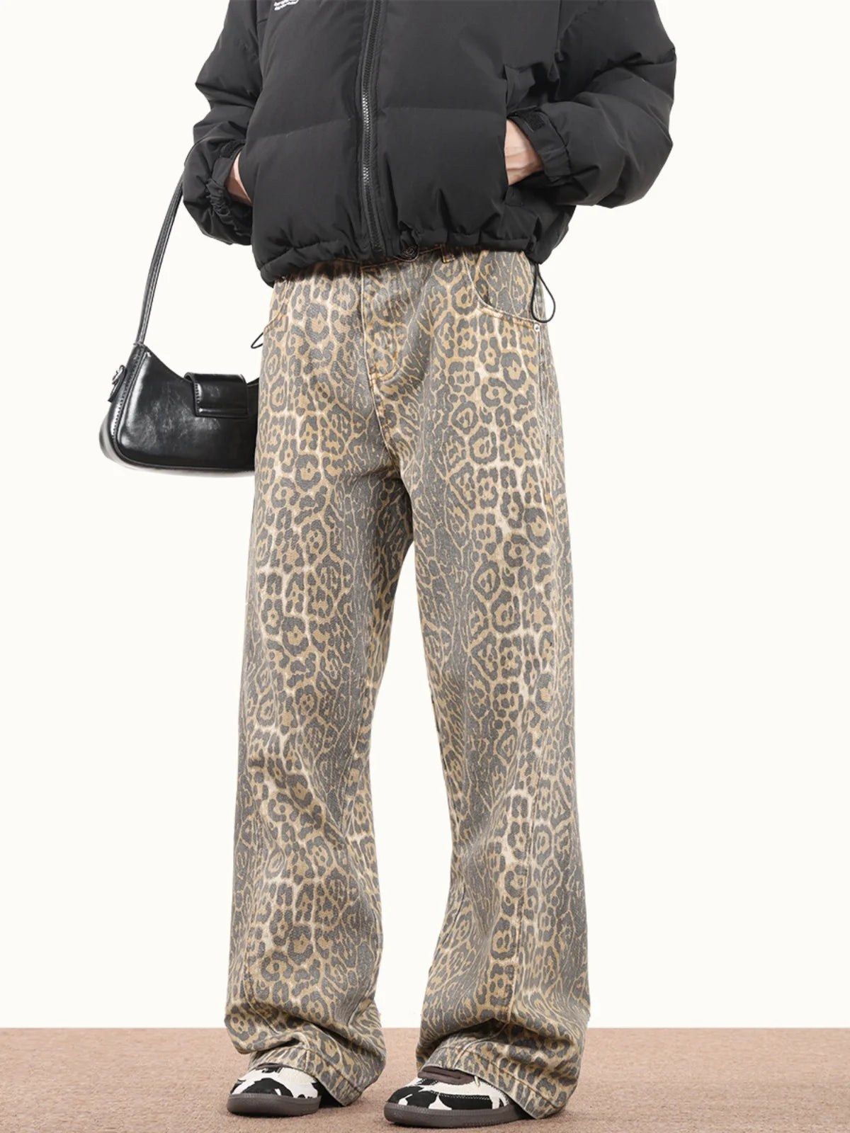 Leopard Wash  Loose Jeans