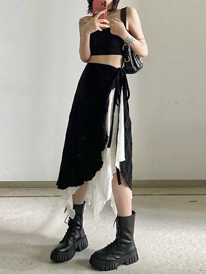 Irregular Spliced Mori Girl Skirt