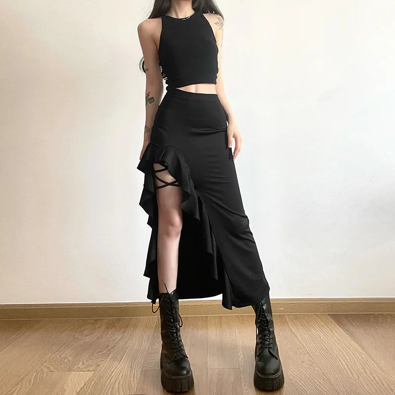 Black High Waist Bodycon Mid Skirt