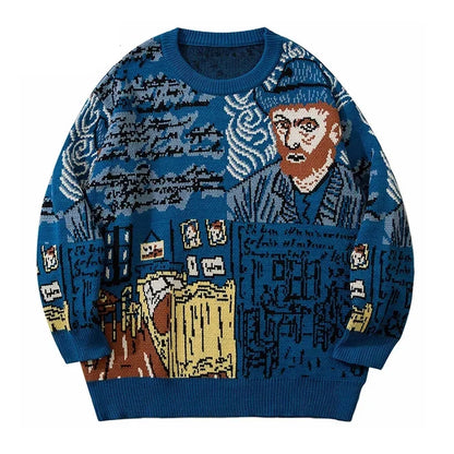 Van Gogh Graffiti Print Knitted Sweater