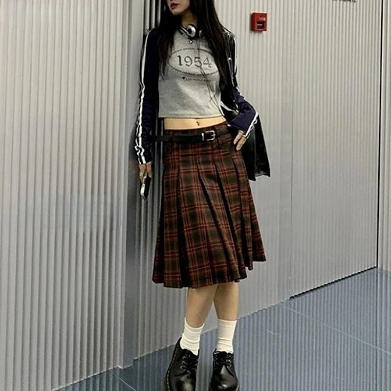 Plaid Knee-Length Skirt