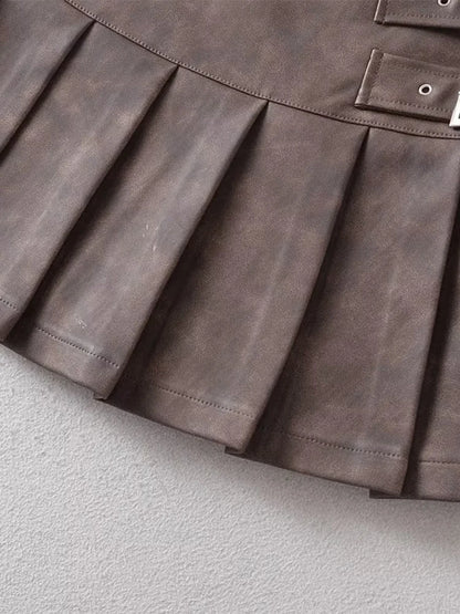 Mid Waist Pleated Mini Skirt