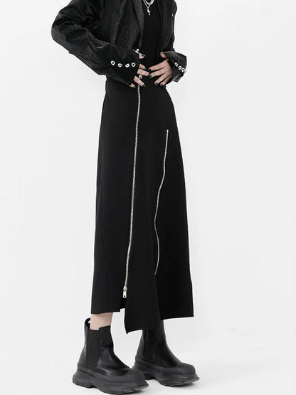 Irregular Black Zipper Skirt