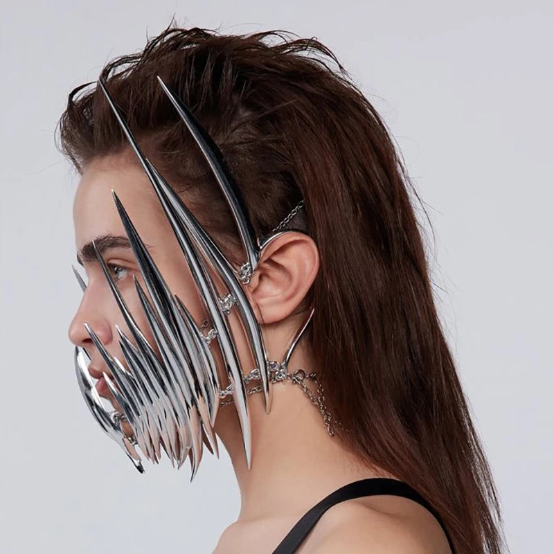 CyberPunk Silver Spike Mask