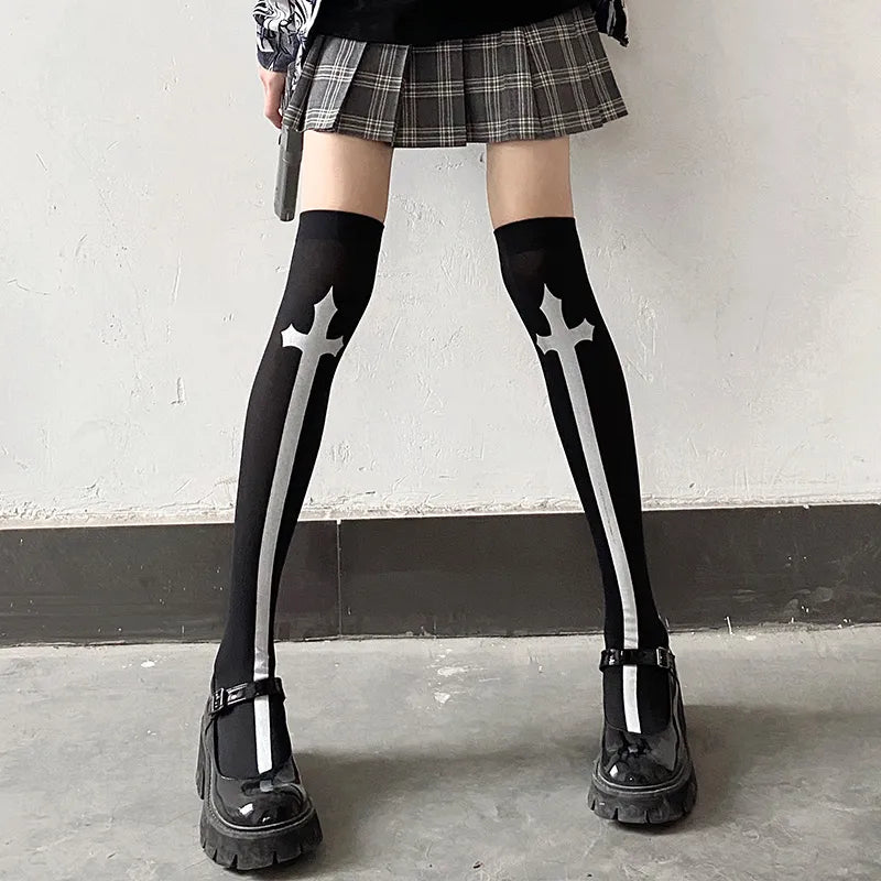 Black Long Cross Socks