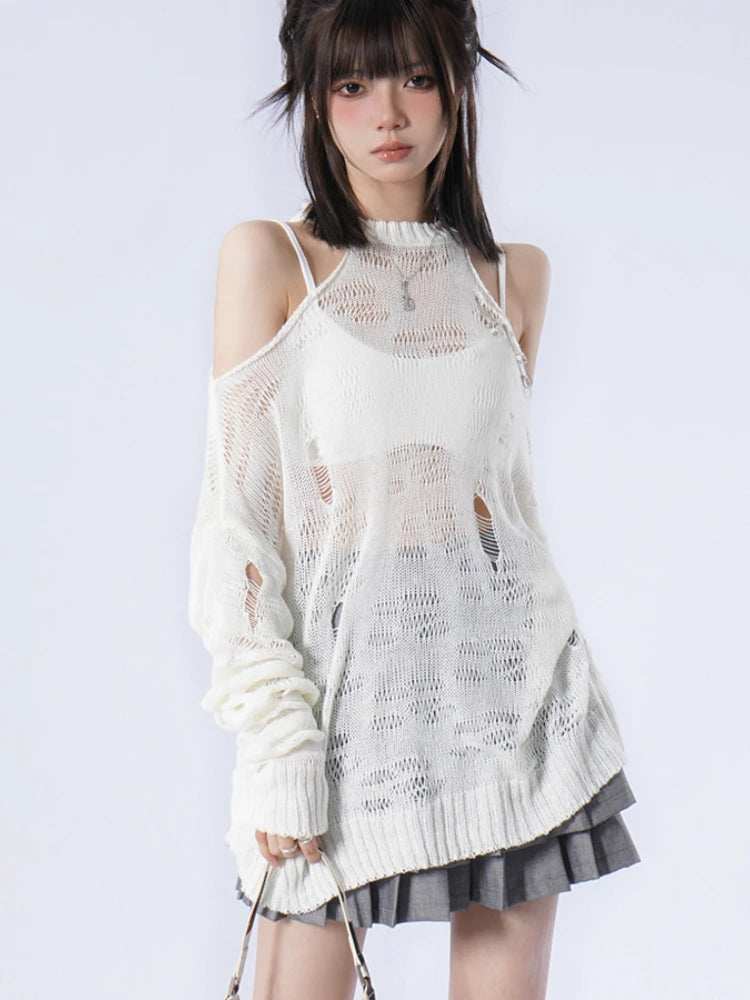 Grunge Loose Hollow Out Long Sleeve