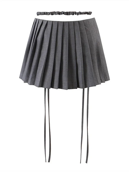 Zipper Bandage Pleated Mini Skirt