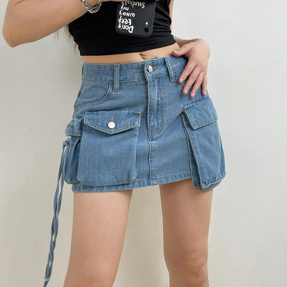 Tie Dye Denim Cargo Mini Skirt