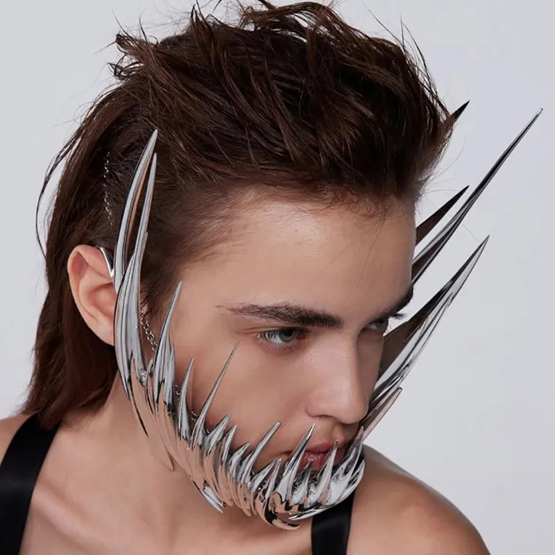 CyberPunk Silver Spike Mask