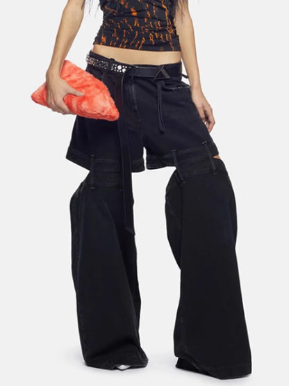 Hollow Out Wide-leg Floor-length Jeans