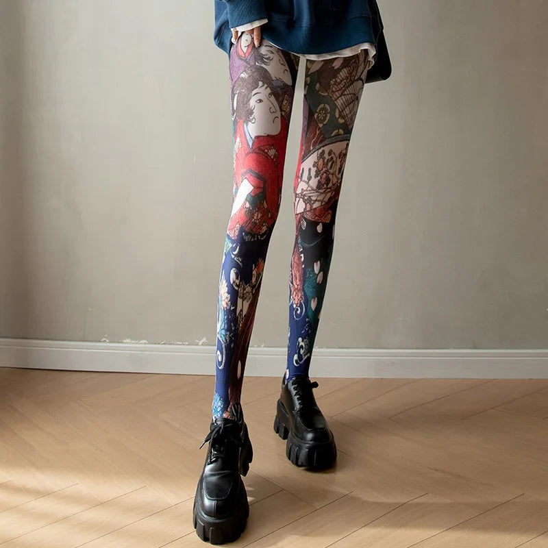 Retro Printed Abstract Portrait Stockings