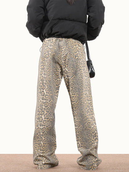 Leopard Wash  Loose Jeans