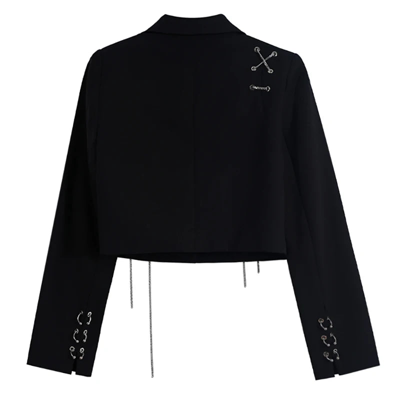 Gothic Cropped Blazer with Metal Chain