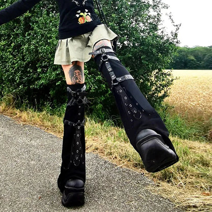 Black Metal Buckle Leg Warmers