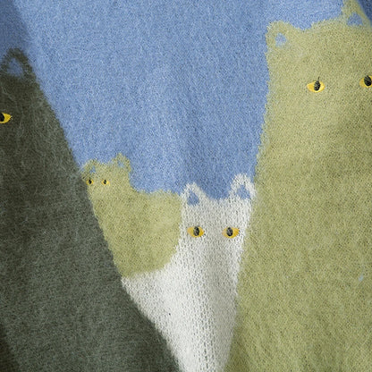 Knitted Cat Embroidery Loose Sweater