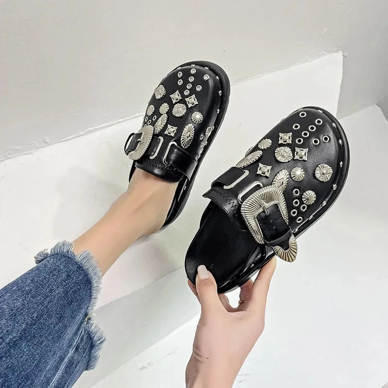 Punk Leather Rivets Mules