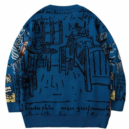 Van Gogh Graffiti Print Knitted Sweater