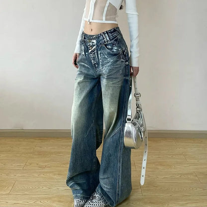 Asymmetrical Waist Baggy Jeans