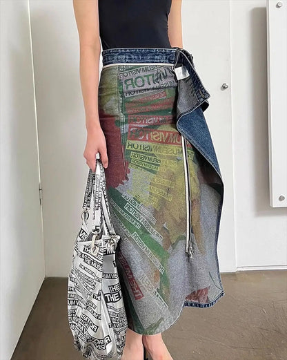 Double Sided Washed Denim Skirt