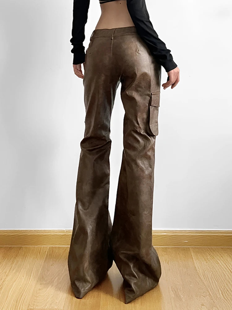 Low Rise Brown Leather Pants