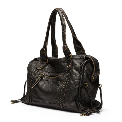 Large Capacity Washed Leather Handbag