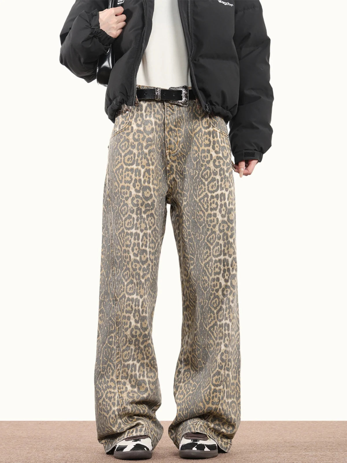 Leopard Wash  Loose Jeans