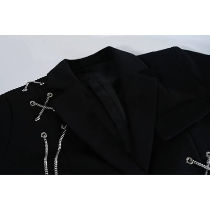 Gothic Cropped Blazer with Metal Chain