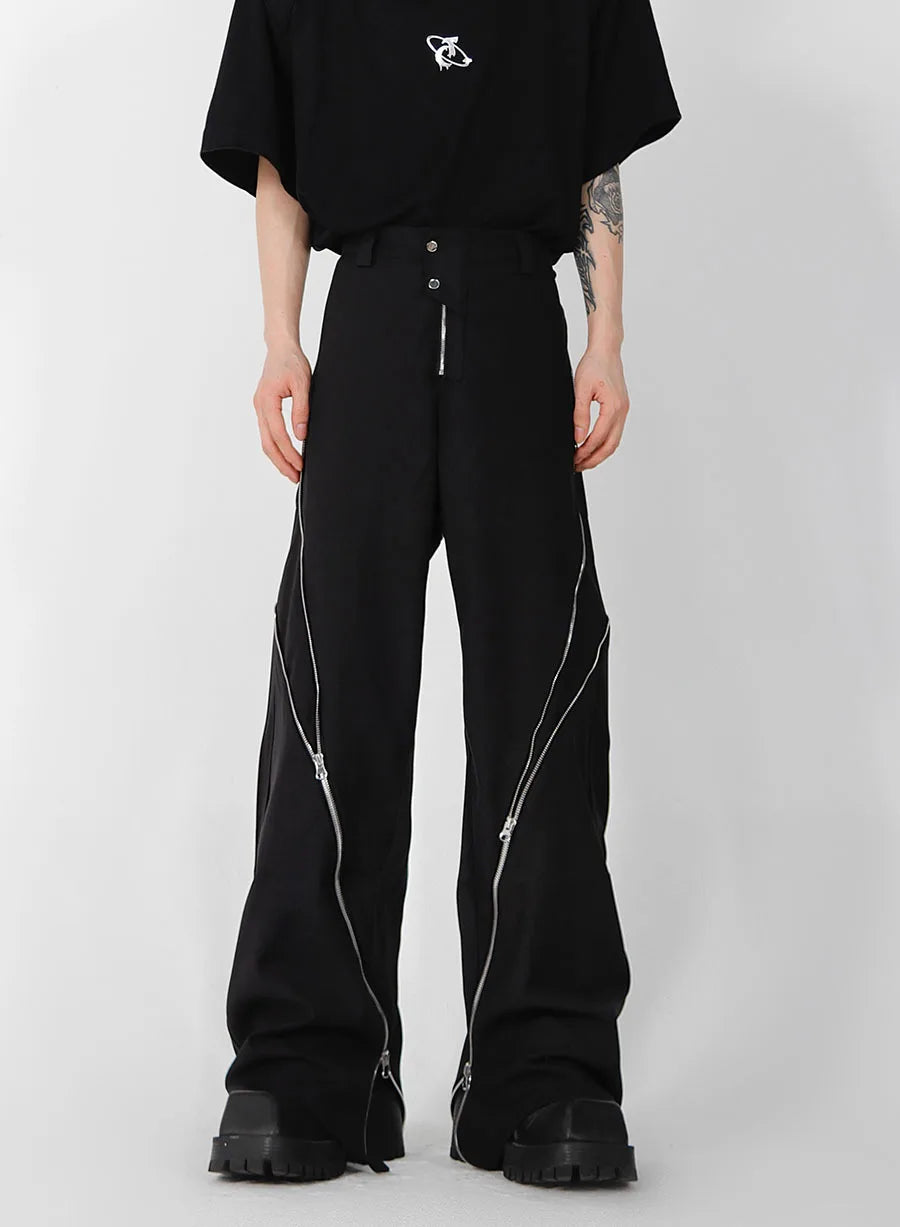 Zipper Straight-Leg Pants